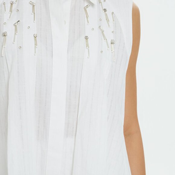 Shirt Collar Pleated Detailed White Blouse - Picture 2 of 7